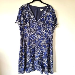 J.Crew floral print blue wrap skirt midi dress